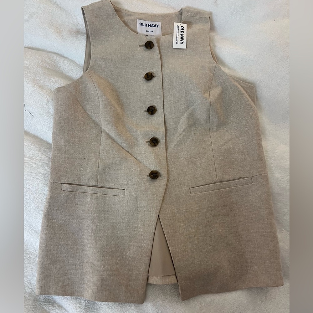 Old Navy Button-up Linen Vest (Small Petite)